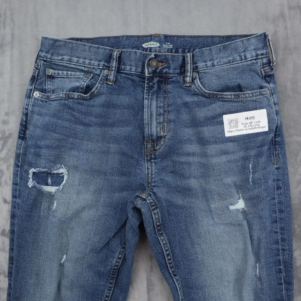 Old Navy Pants Mens 34 Blue Mid Rise 5 Pocket Design Flat Front Distressed Jeans